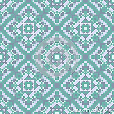 Decorative seamless pattern with square end triangular pixel mosaic. Vector Illustration